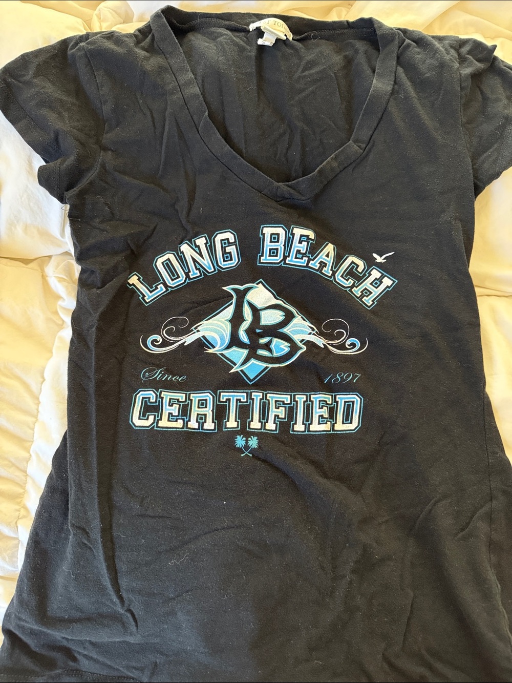 Long Beach Certified Black Graphic V-Neck Tee